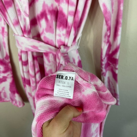 SER.O.YA Gloria Cardigan Dress in White Pink Swirl Size Large NWT - Picture 12 of 13